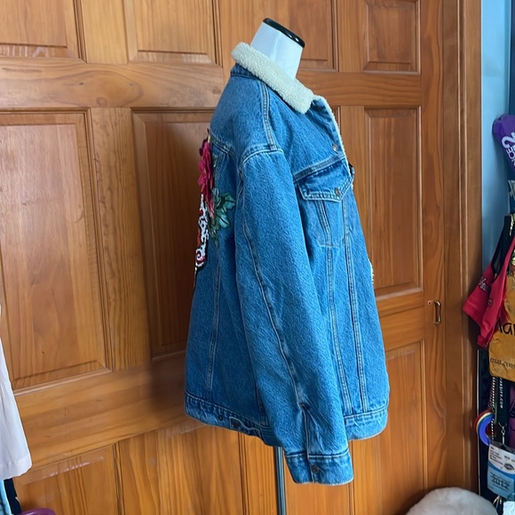 Levi Strauss Denim Sugar Skull Floral Dia de Los Muertos Sherpa Lined Jacket - Picture 5 of 13